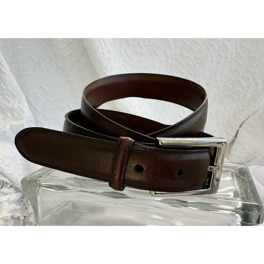 Saks Fifth Avenue Men’s 42 Brown Leather Dress Belt Aniline Kipskin Shoulder USA